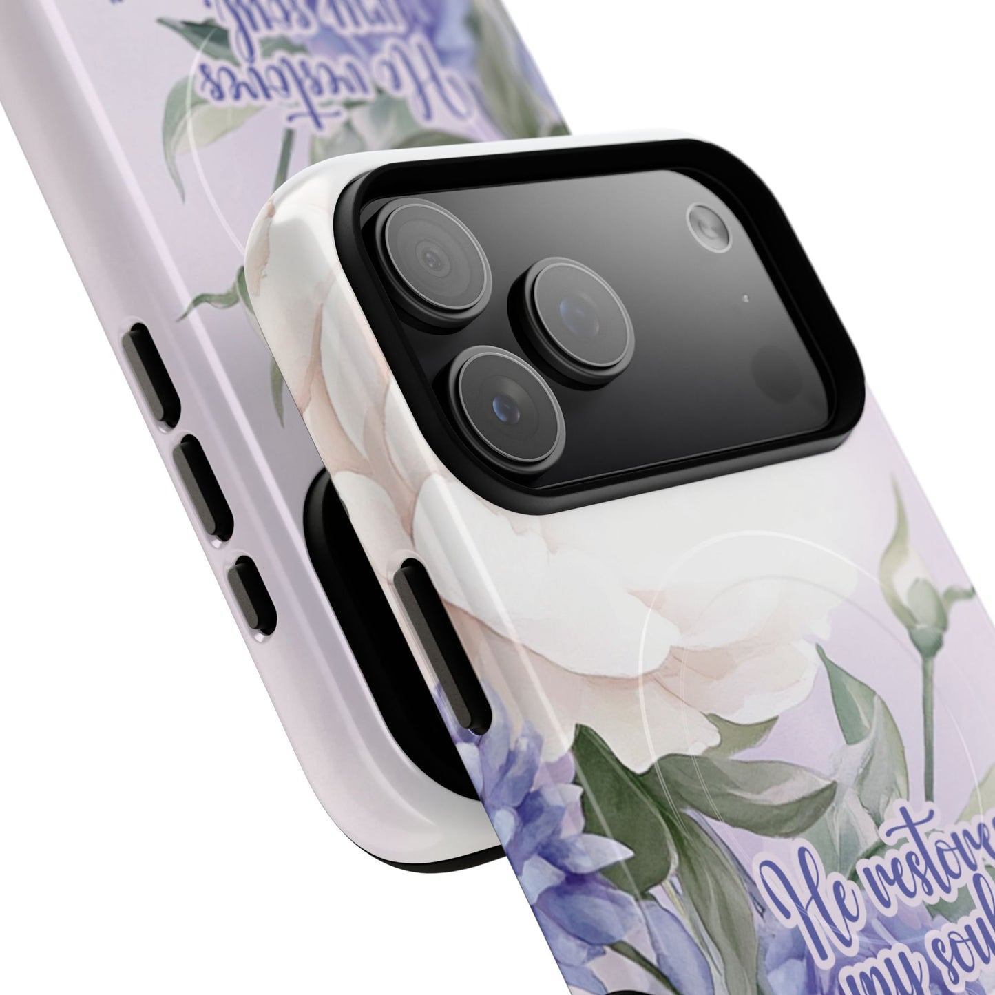 He Restores My Soul Tough iPhone Magnetic Cases, Christian Gift, MagSafe® iPhone® Tough Case, iPhone 13, 14, iPhone 15, iPhone 16, 17, Pro, Pro Max, Plus