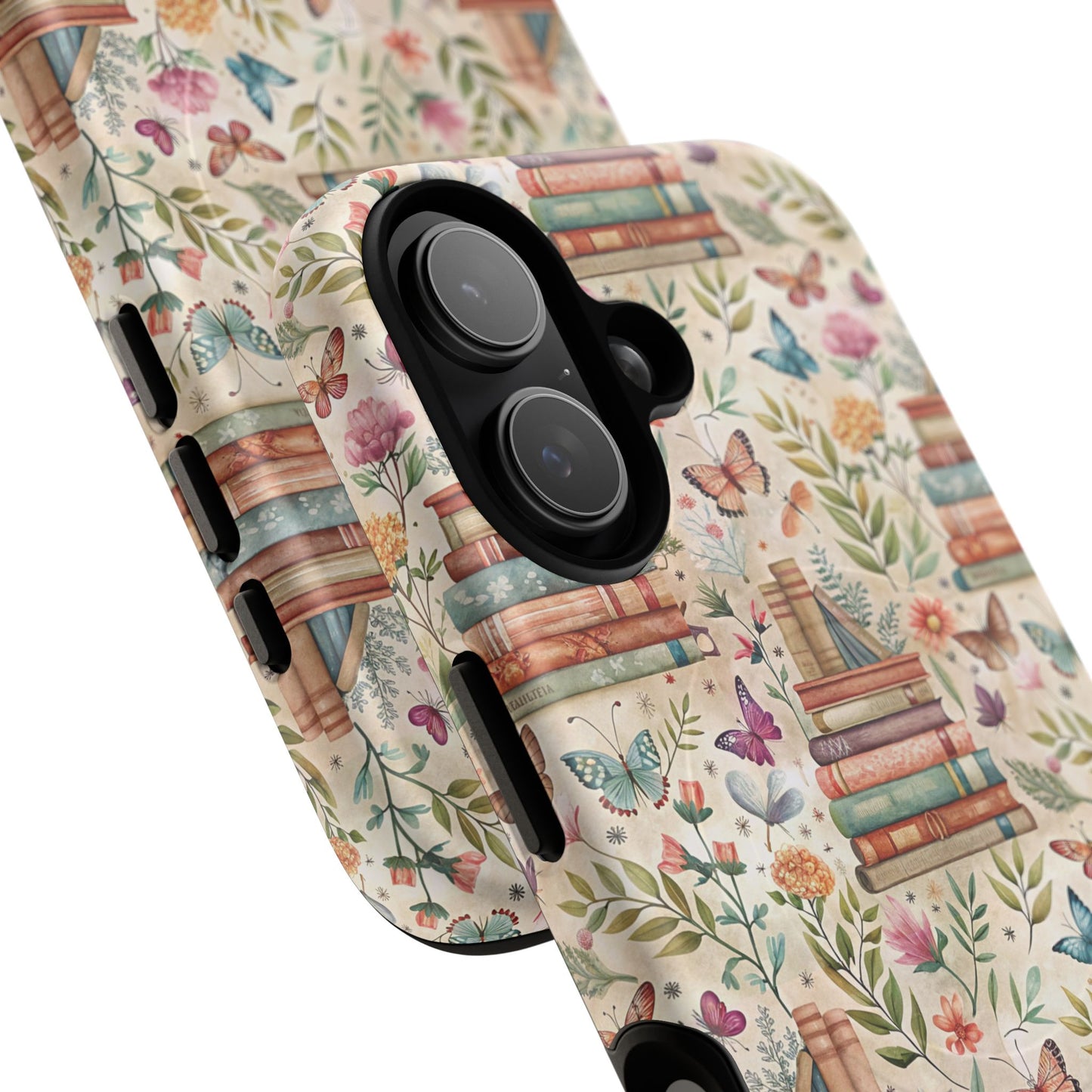 Colorful Bookworm Tough Magnetic iPhone Case,  Floral Butterfly Print, Gift for Readers, Tough IPhone Protective Cover, Bookish iPhone Case.