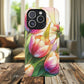 Tulip Glow Tough iPhone Magnetic Case, Floral Design, Spring Gift, Durable Protection, Smartphone Accessories, MagSafe Accessories, Stained Glass Tulip Gift
