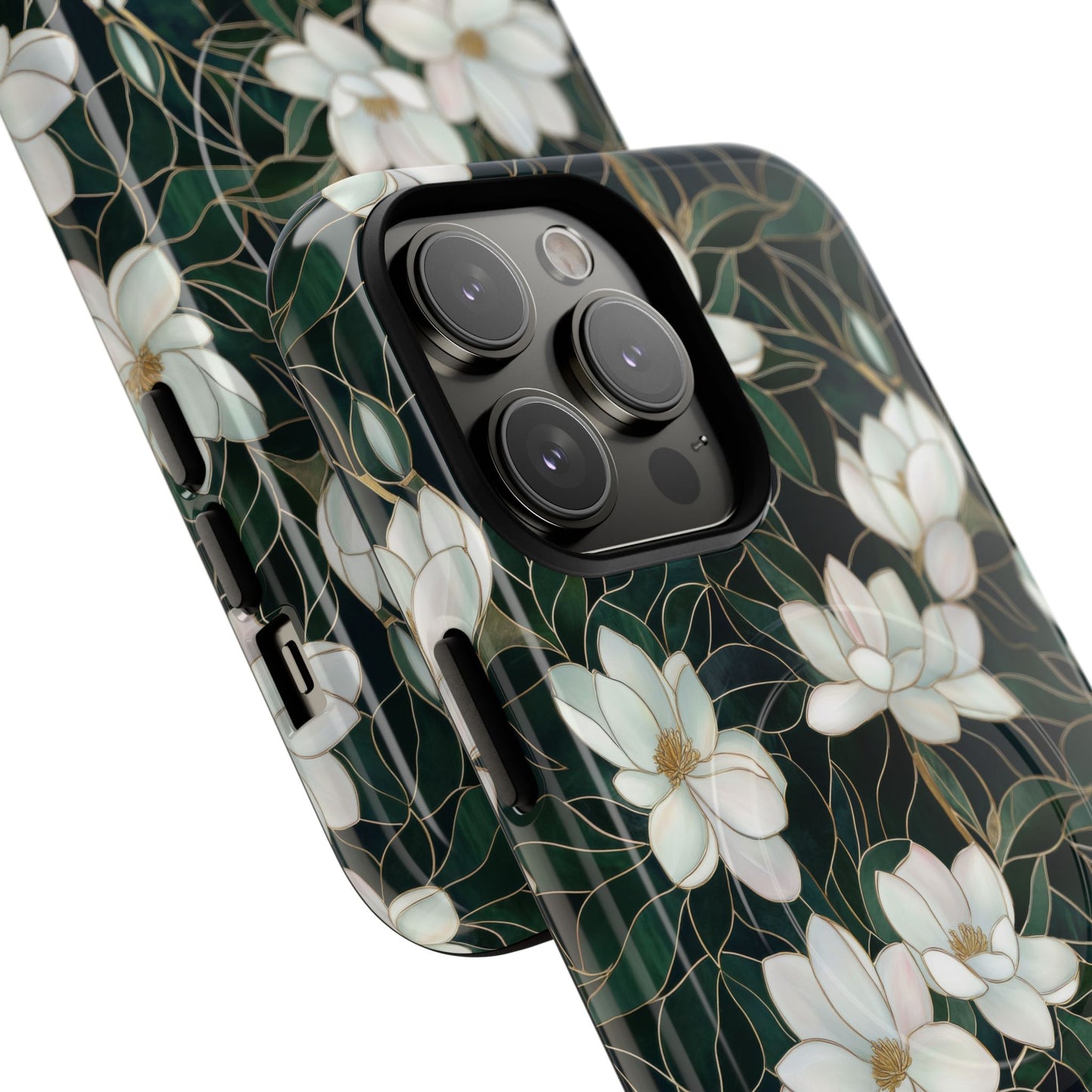 Midnight Magnolia Tough iPhone Magnetic Case, Stylish Stained Glass iPhone Protection, Nature Lover Gift, Spring Vibes