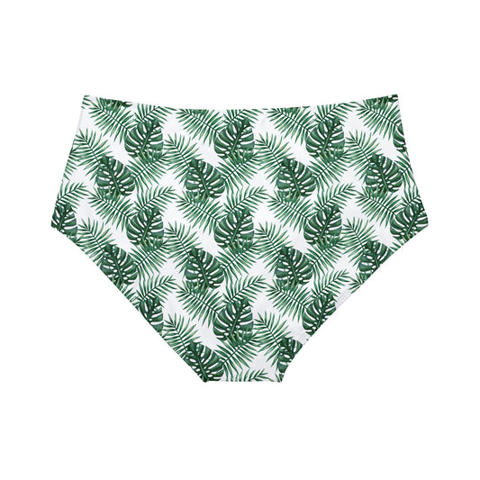 White Tropical Bliss High-Waist Hipster Bikini Bottom (AOP)