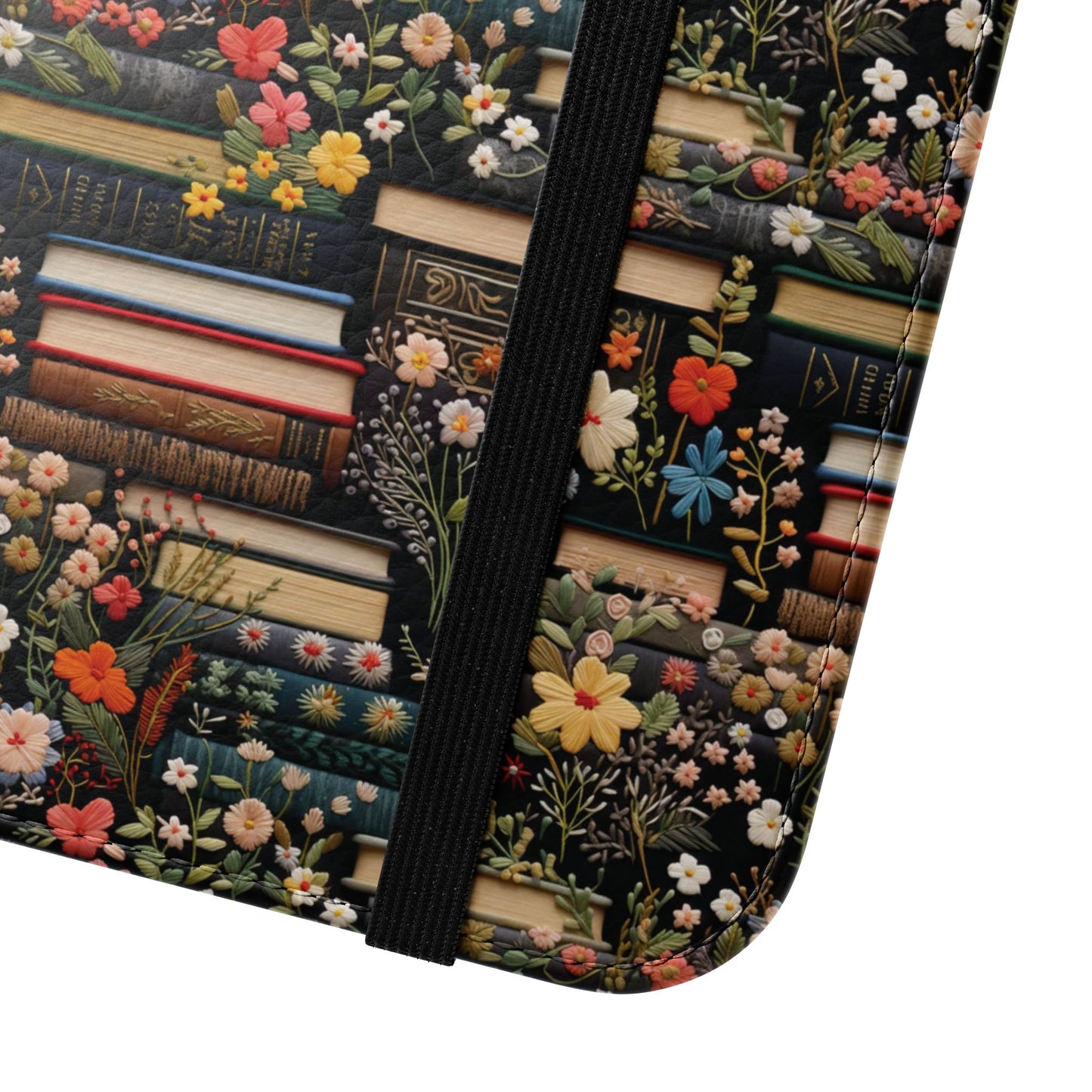 Book Stack Floral Flip iPhone and Samsung Phone Case — Vintage Library Wallet Cover.