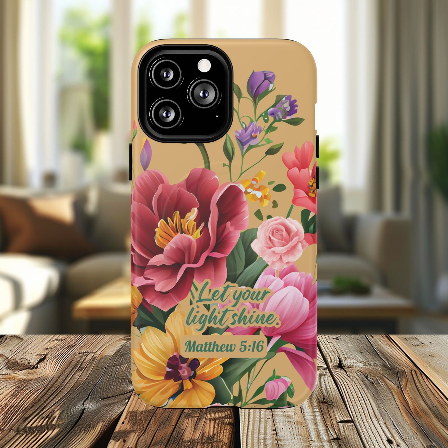 Let your Light Shine Matthew 5:16, Inspirational Gift, Tough iPhone Magnetic Case Scripture, Floral Bible Verse, MagSafe® iPhone® Tough Case, iPhone 14, iPhone 15, iPhone 16, Pro, Pro Max, Plus.