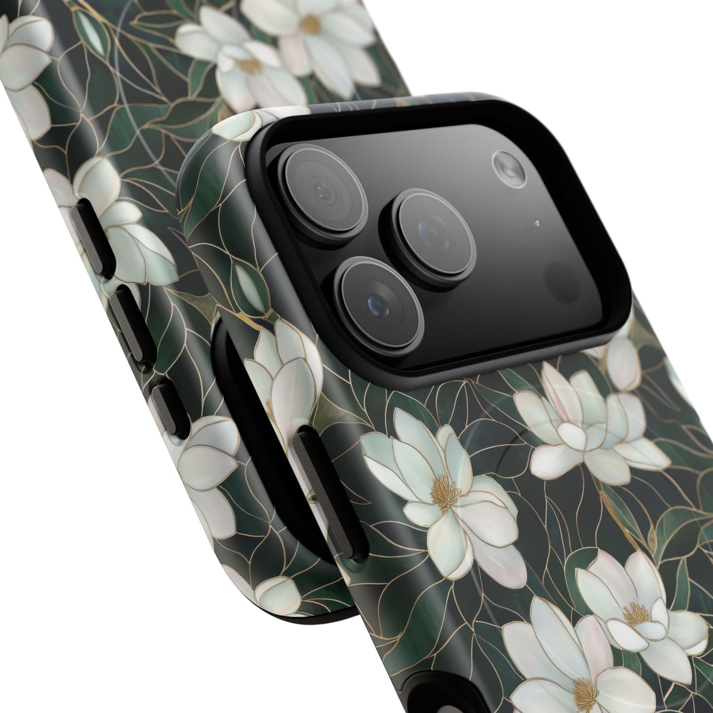 Midnight Magnolia Tough iPhone Magnetic Case, Stylish Stained Glass iPhone Protection, Nature Lover Gift, Spring Vibes