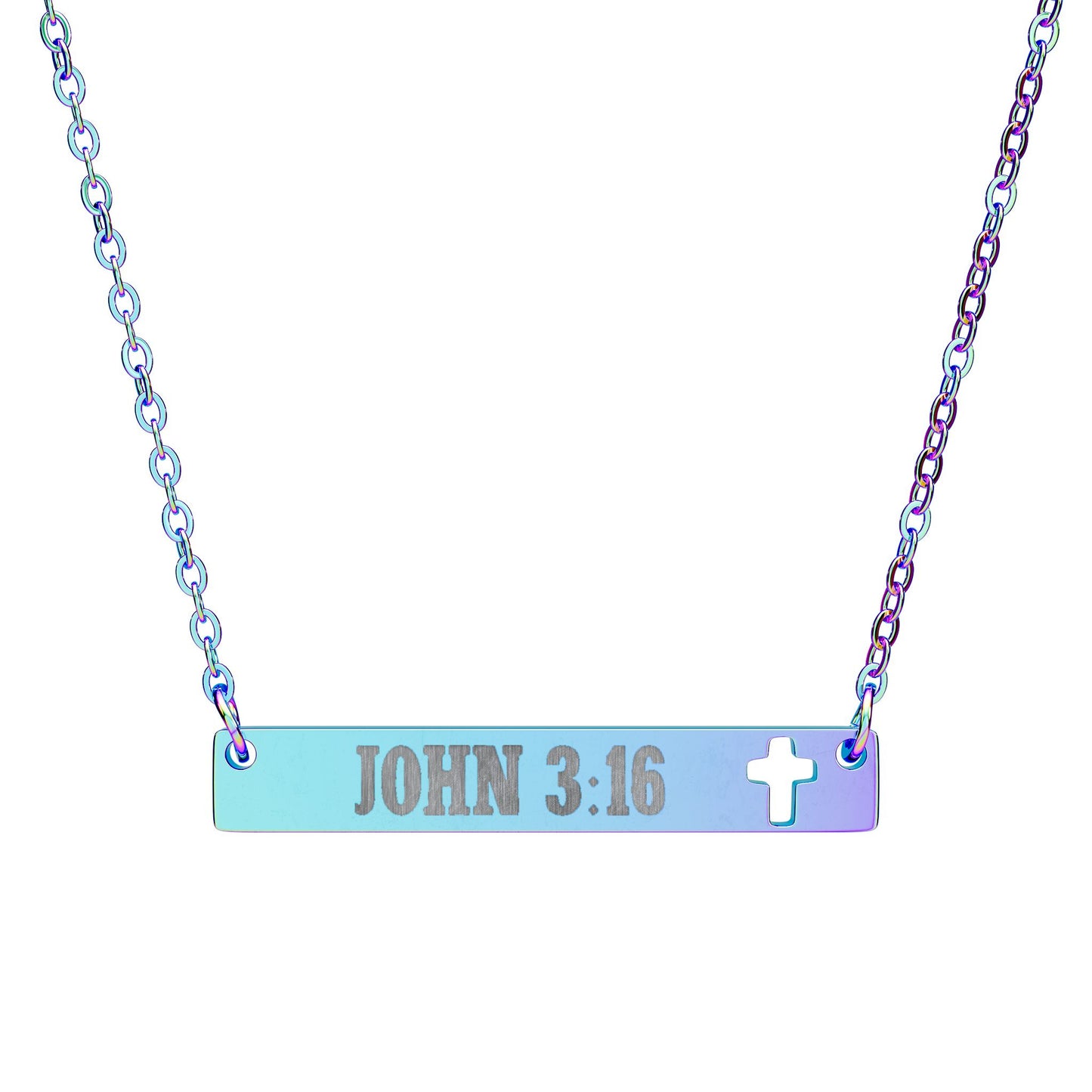 Personalized Custom Text Cutout Cross Bar Necklace — Engraved Christian Pendant
