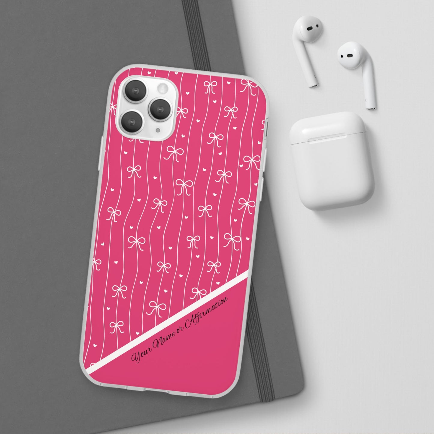 Personalized Pink Bow Coquette Slim Flexi iPhone and Samsung Cases — Custom Name or Affirmation