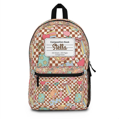 Personalized Brown Doodle Daydream Composition Book Inspired Backpack for Students, Fun School Bag, Back to School Essentials, Notebook Print Backpack, College Student Gift