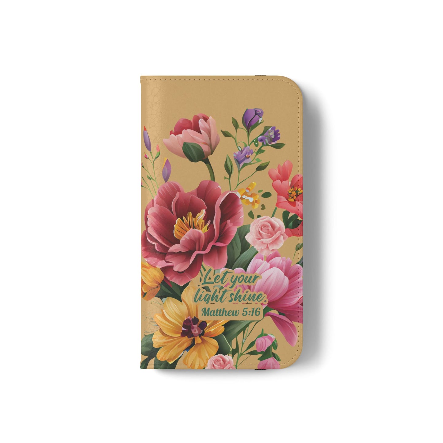Floral Scripture Flip Case — "Let Your Light Shine" Wallet Phone Cover (Matthew 5:16)