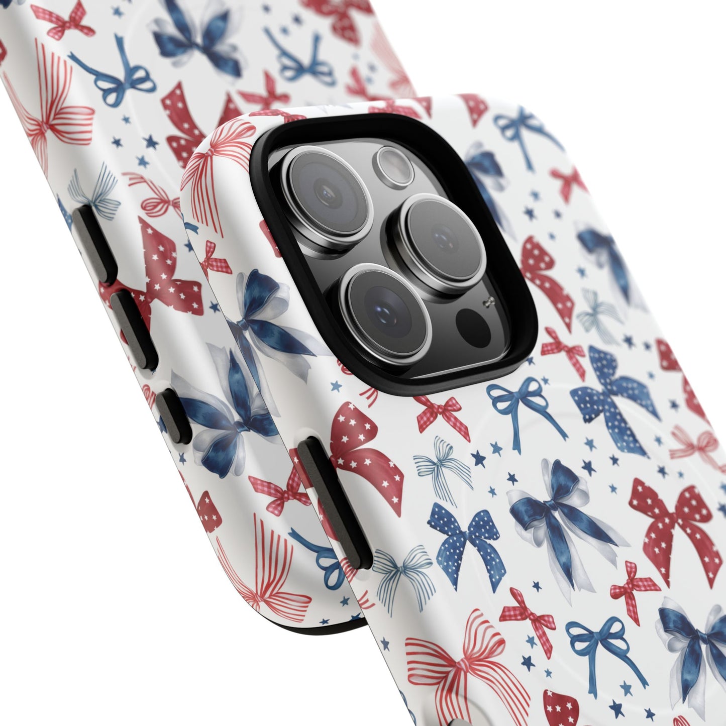 Patriotic Coquette Tough iPhone Magnetic Case, Stylish Gift for Her, Summer Celebrations, Cute Bow Design