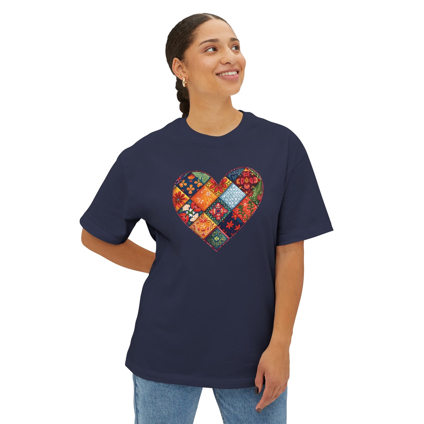 Patchwork Hearts Unisex Oversized Bella Canvas Boxy Tee