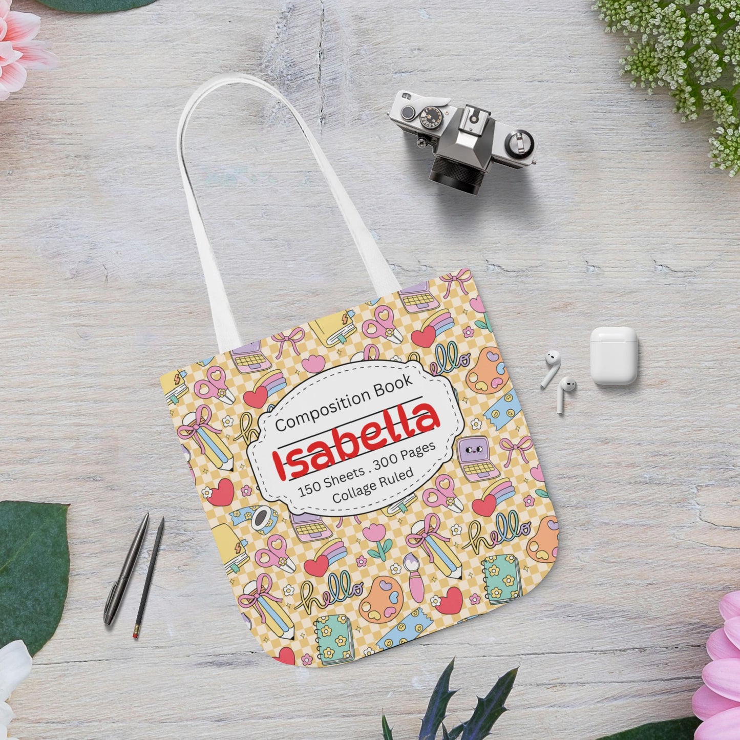 Personalized Doodle Daydream Composition Book Inspired Canvas Tote Bag with Colorful Straps, Cute School Bag, Eco-Friendly Tote, Back to School Shopping Bag, Teacher Gift Idea
