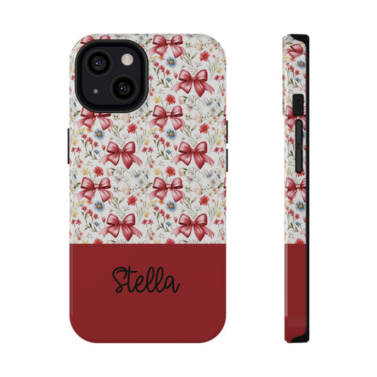 Personalized Rosette Coquette Floral Bow iPhone and Samsung Impact-Resistant Case — Custom Name Case