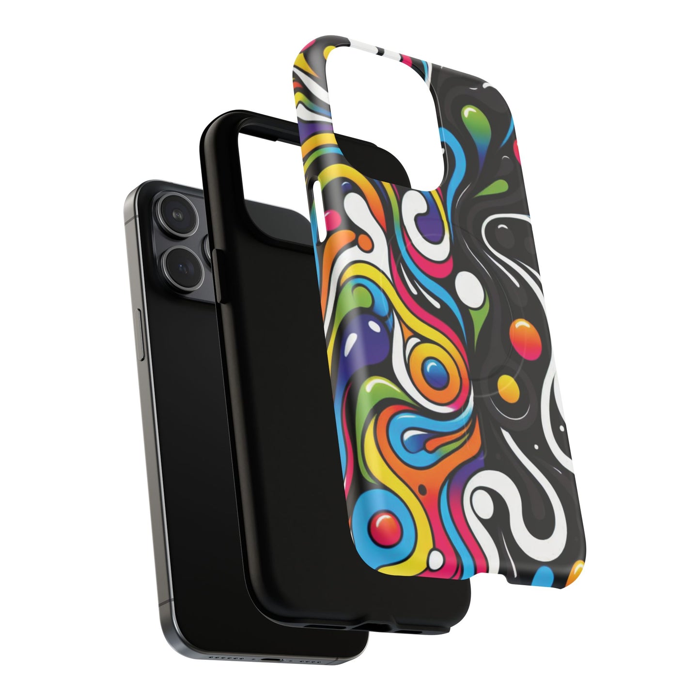 Vibrant Yin Yang Pop Splash Tough Magnetic iPhone Cases, Bold Artwork, Customizable Protection, Gift for Tech Lovers, Colorful iPhone Accessories