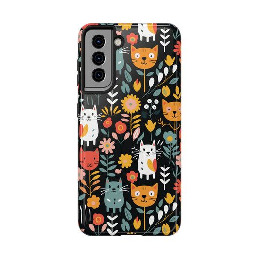 Whimsical Feline Garden Samsung Tough Phone Cases