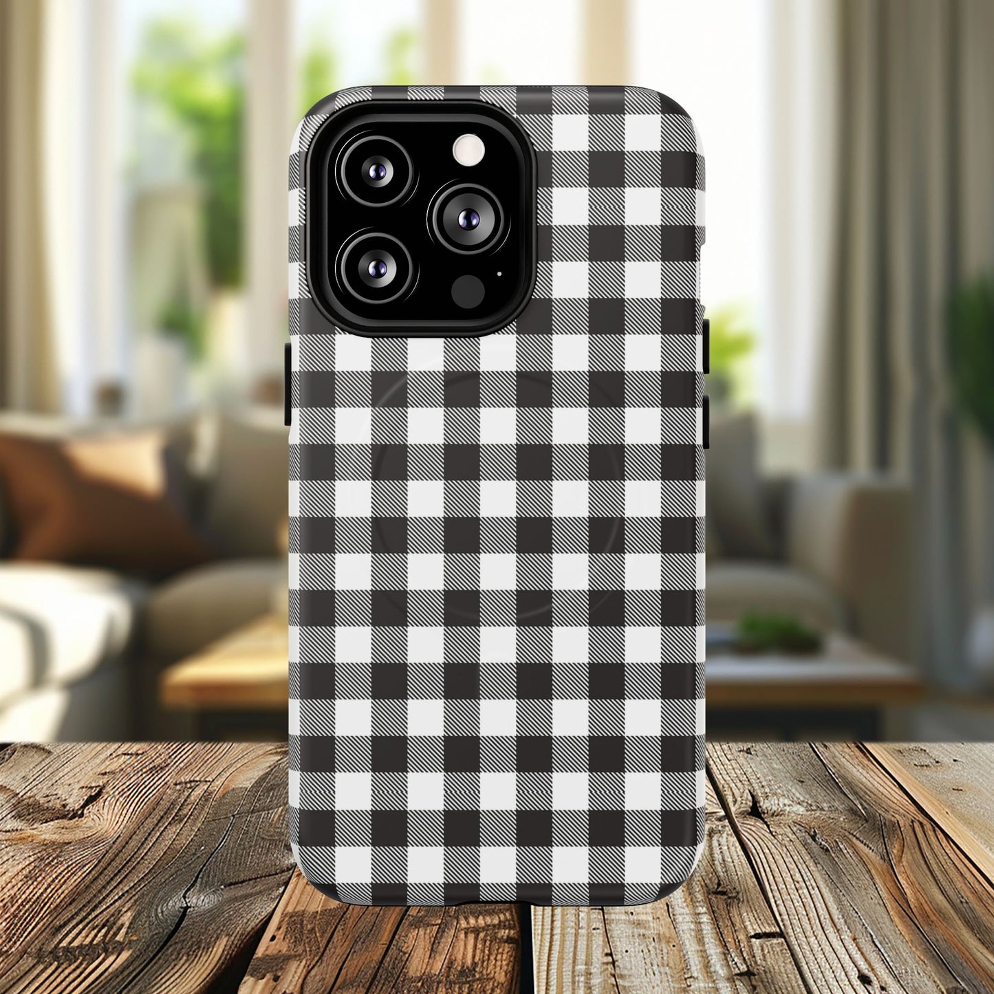 Black and White Gingham Phone Case, Tough Magnetic Cases, Stylish Phone Cover, Gift for Her, Trendy Phone Accessory, Checkered Print