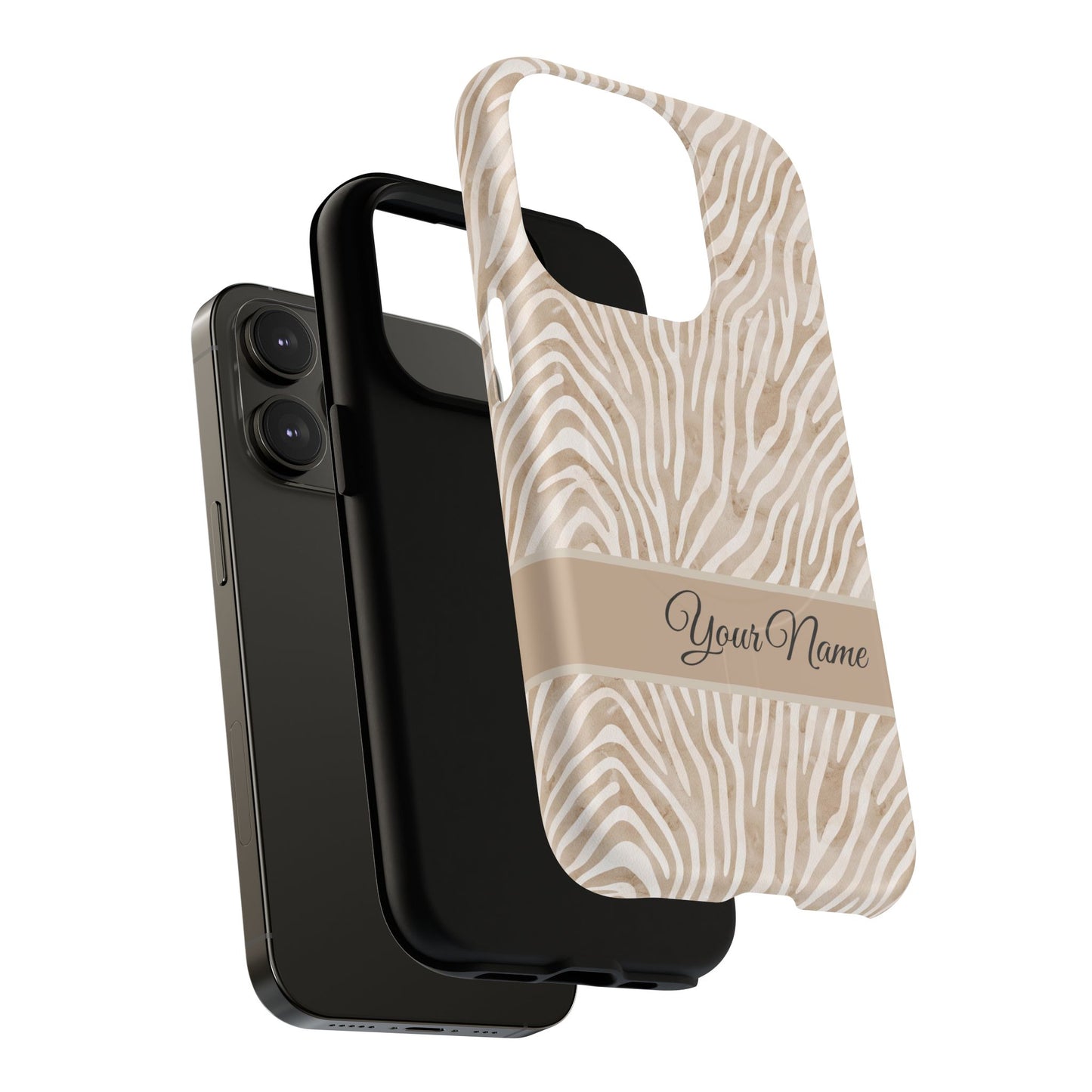 Personalized Zebra Animal Print Cover, Tough Magnetic MagSafe® iPhone® 13, 14, 15, 16, 17, Pro, Pro Max, Plus Cases (Custom Name).
