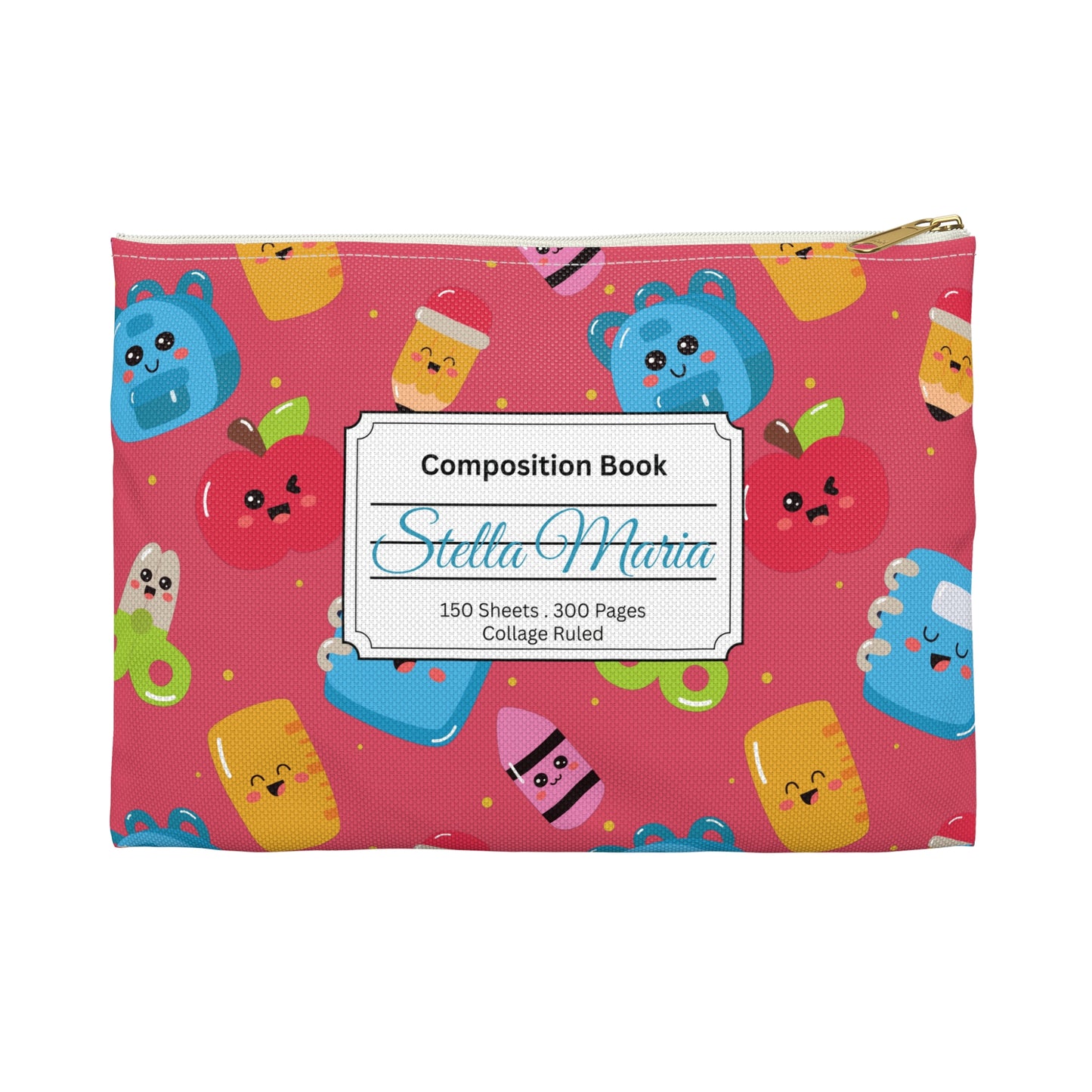 Personalized Kawaii Composition Book Inspired Accessory Pouch, Kids School Supplies, Classroom Organizer, Teacher Gift, Fun Stationery Case, Back to School