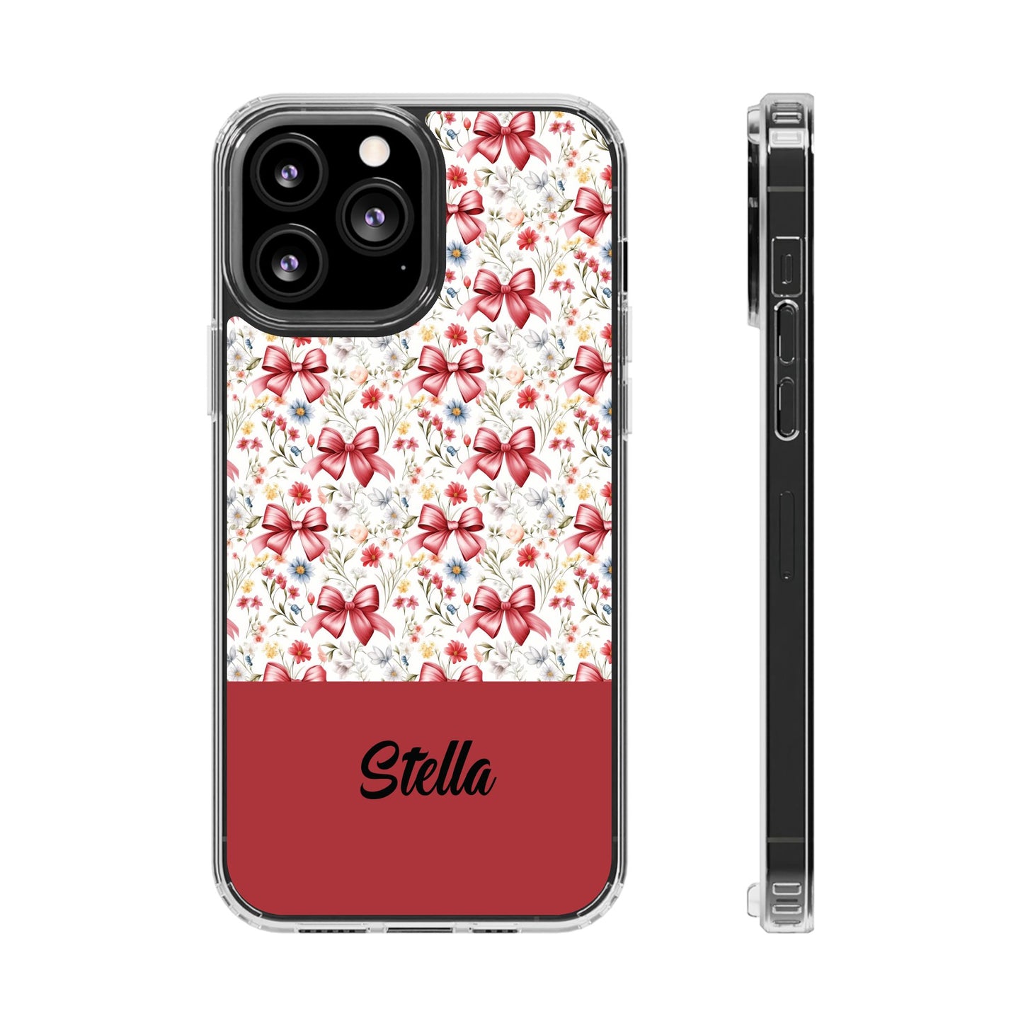 Personalized Rosette Coquette Floral Bow Clear iPhone, Samsung Cases — Custom Name Phone Cover