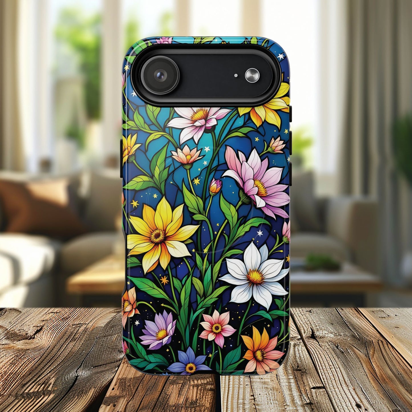 Flower Garden Stained Glass Phone Case, Tough Magnetic Cases, Floral Phone Cover, Durable Phone Accessories, Spring Gift, Birthday Present