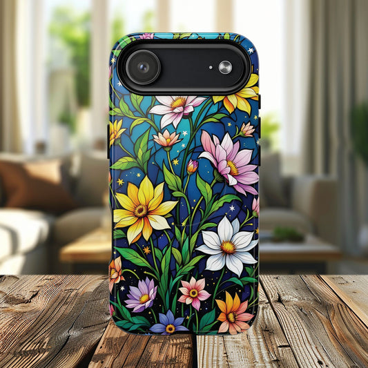 Flower Garden Stained Glass Phone Case, Tough Magnetic Cases, Floral Phone Cover, Durable Phone Accessories, Spring Gift, Birthday Present