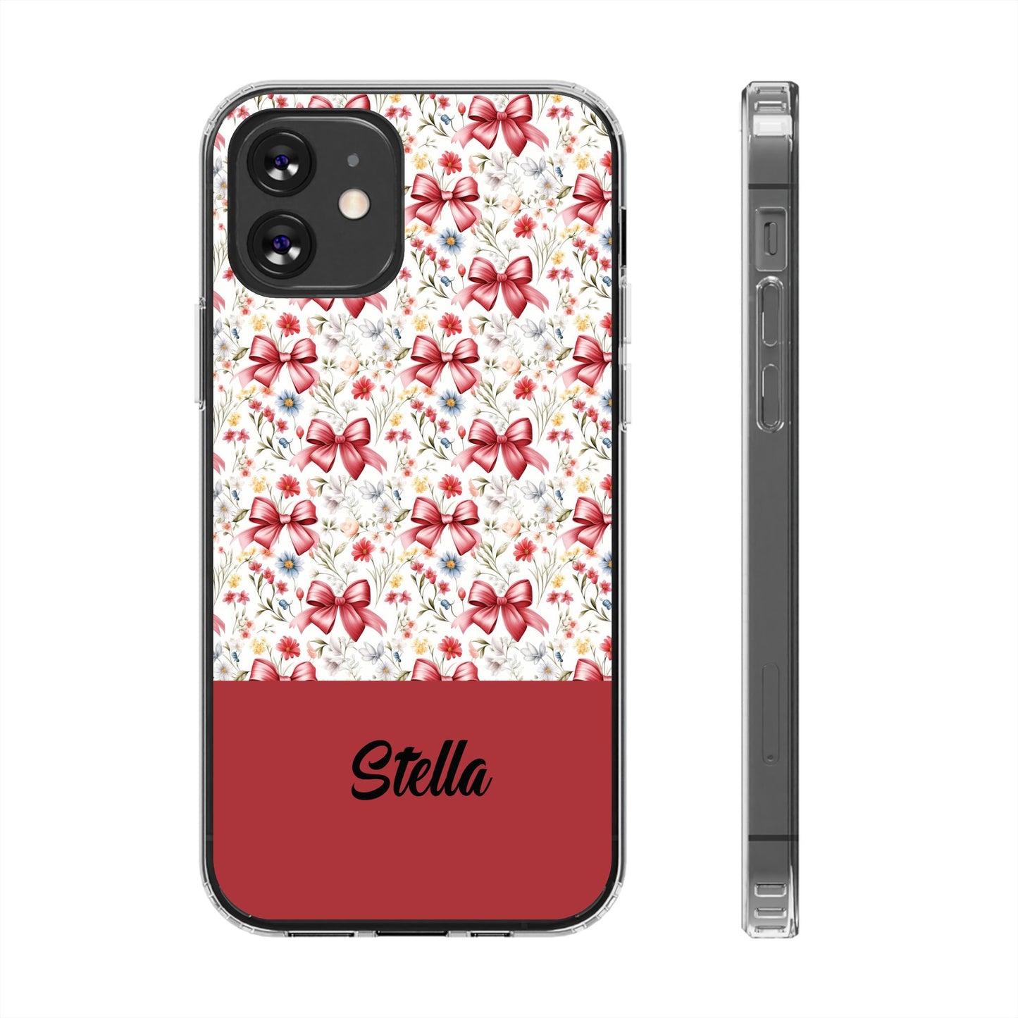 Personalized Rosette Coquette Floral Bow Clear iPhone, Samsung Cases — Custom Name Phone Cover