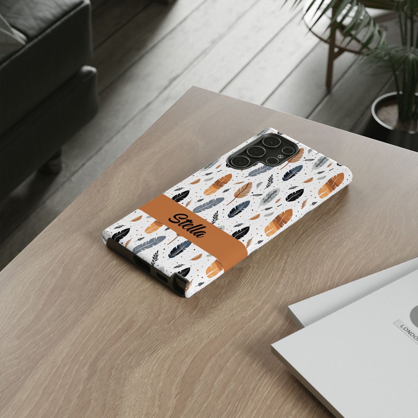 Personalized Whispering Feathers Samsung, Google Pixel and iPhone Case, Custom Name Case.