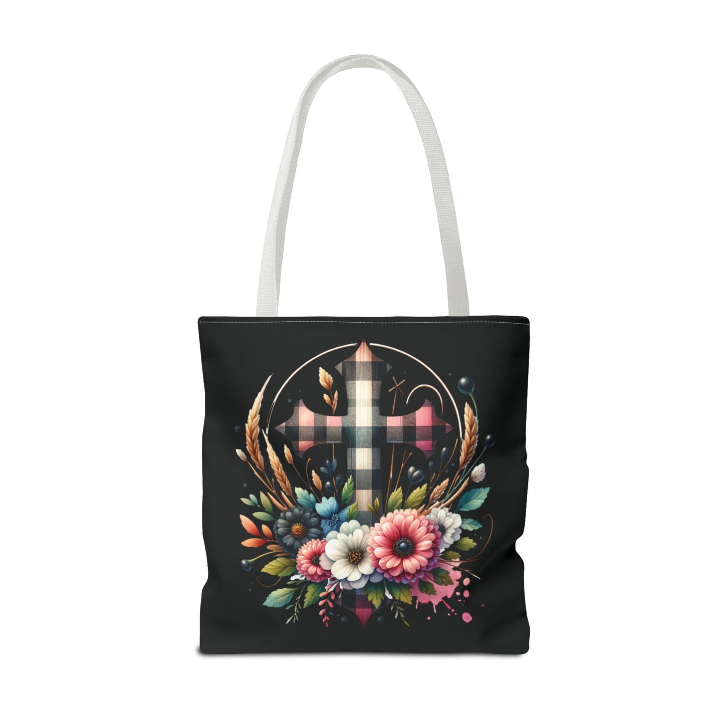 Faith and Floral Cross Heart Tote Bag