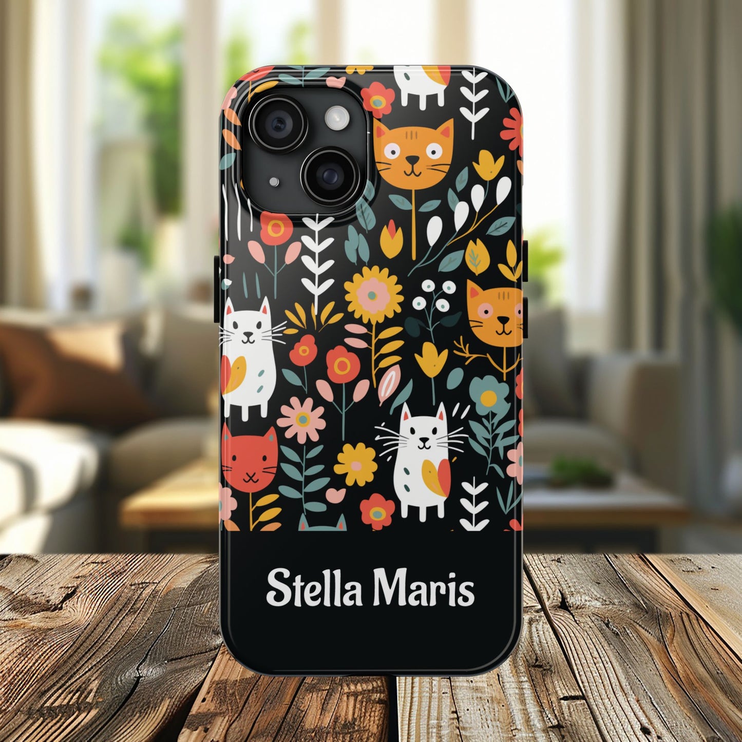 Personalized Whimsical Feline Garden Tough Phone Case — Custom Name iPhone & Samsung
