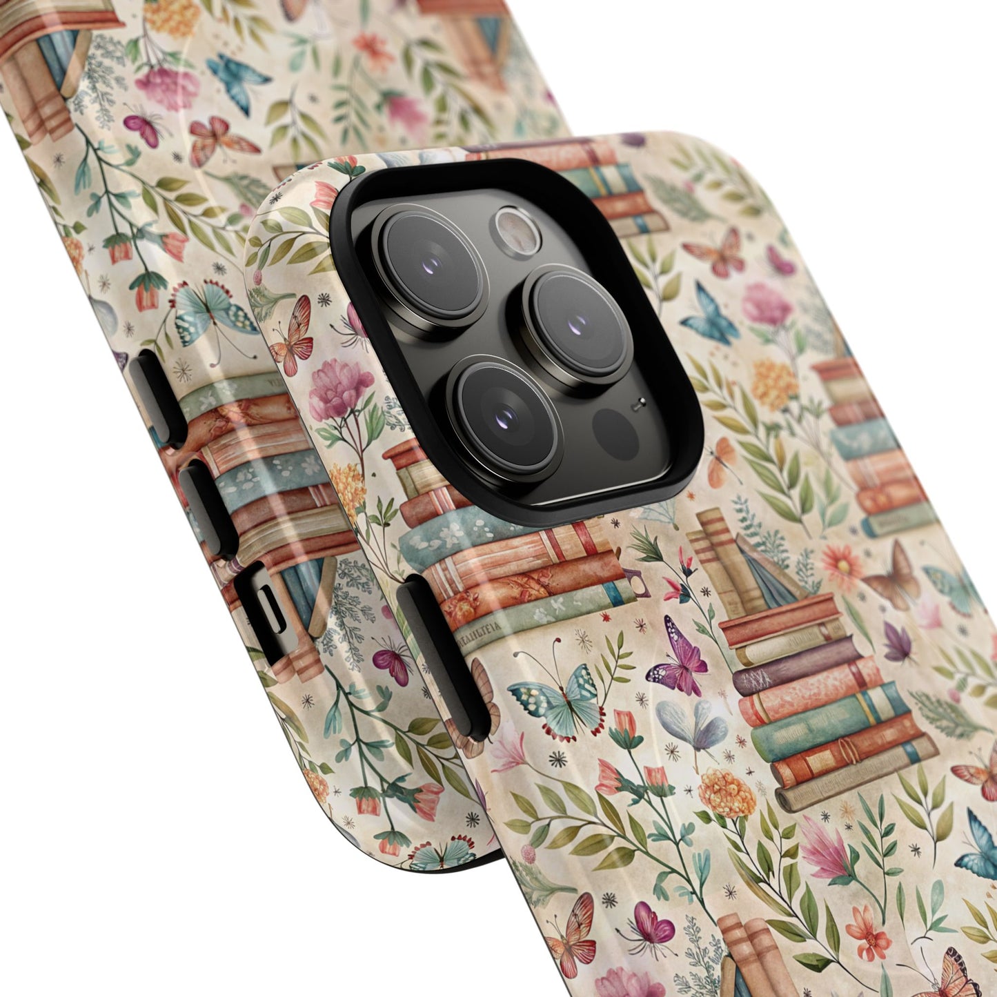 Colorful Bookworm Tough Magnetic iPhone Case,  Floral Butterfly Print, Gift for Readers, Tough IPhone Protective Cover, Bookish iPhone Case.