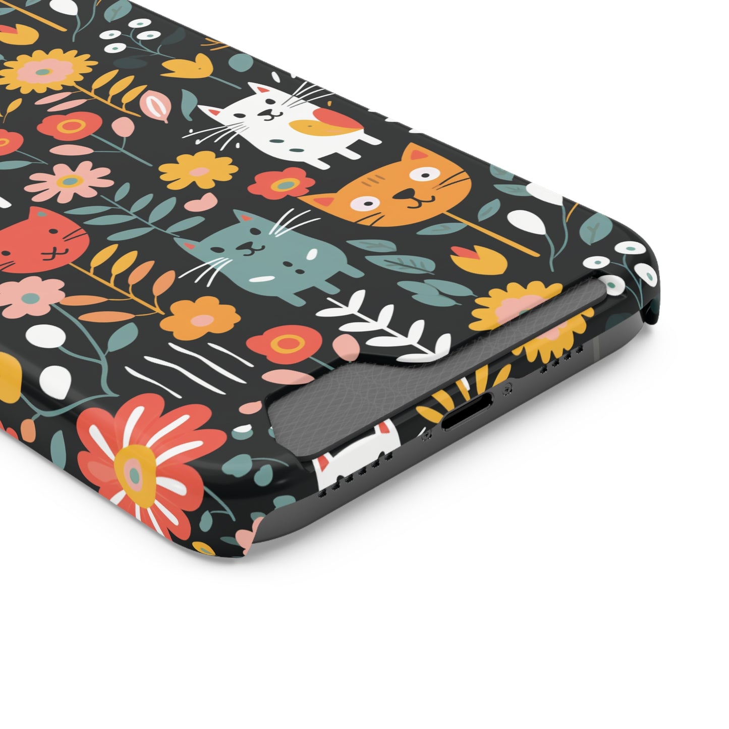 Whimsical Feline Garden iPhone and Samsung Case With Card Holder