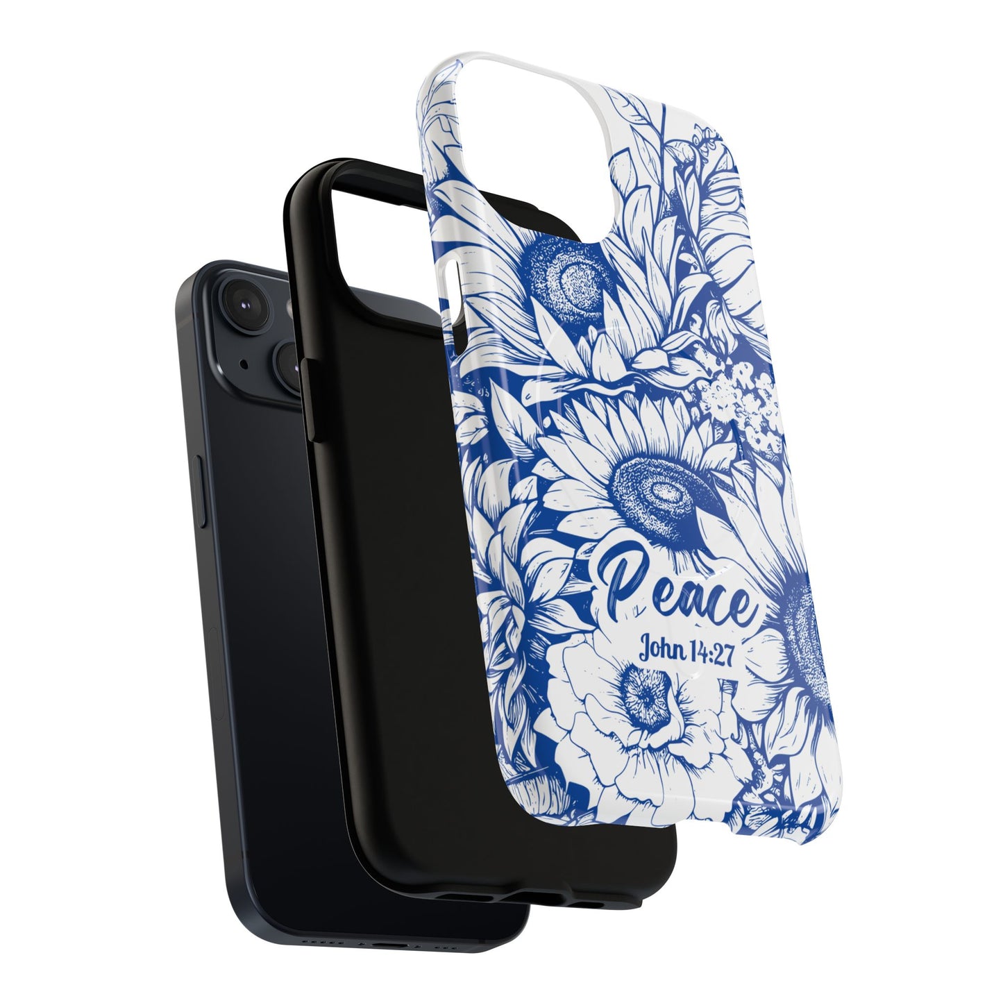 Peace I Leave with You John 14:27, Inspirational Gift, Tough iPhone Magnetic Case Scripture, Sunflower Bible Verse, MagSafe® iPhone® Tough Case, iPhone 14, iPhone 15, iPhone 16, Pro, Pro Max, Plus.