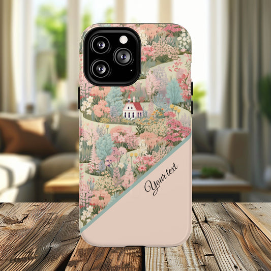 Blush Bloom Village Tough Magnetic MagSafe®Case, Durable Protection, Unique Gift for Nature Lovers,  iPhone® 13, 14, 15, 16, 17, Pro, Pro Max, Plus Cases.