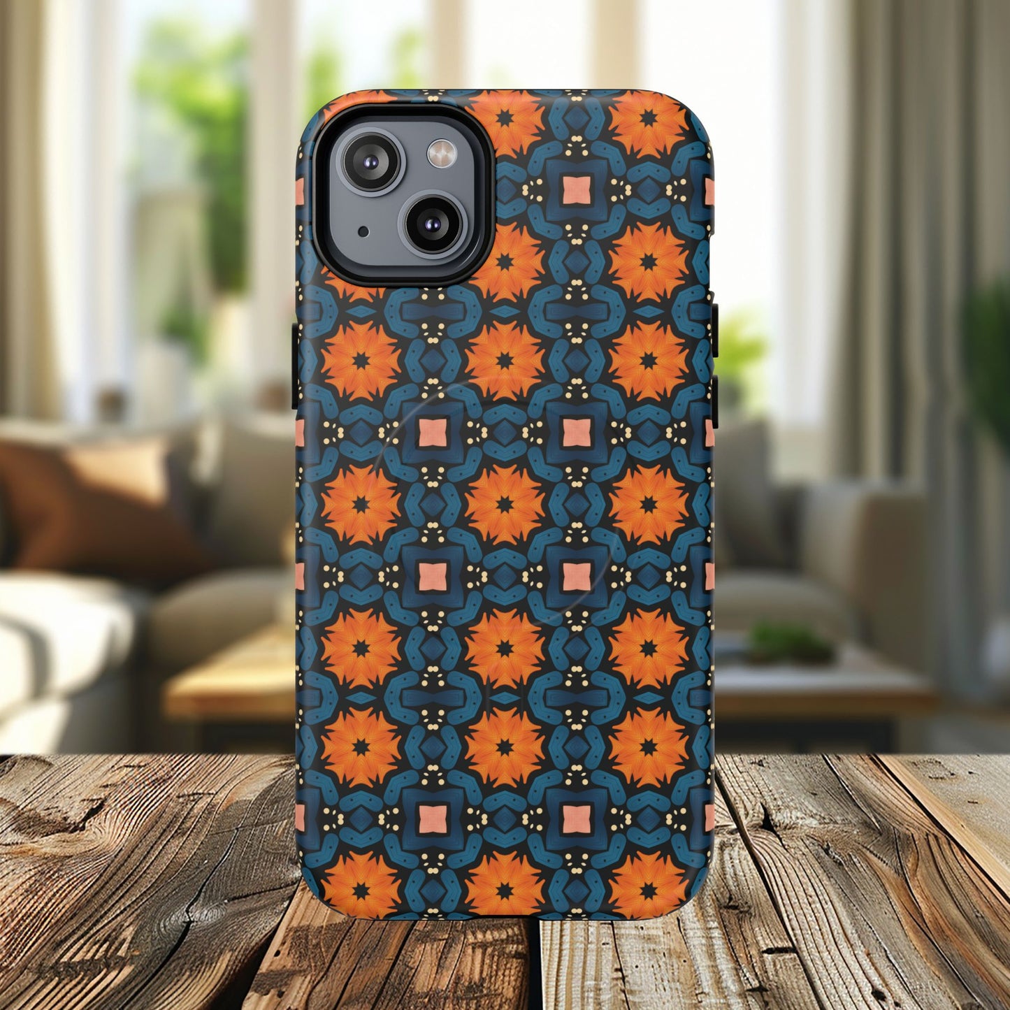 Saffron Tile Bloom Vibrant Floral Tough Magnetic iPhone Case, Durable iPhone Cover, Gift for Her, Floral Design, Unique iPhone Protection.