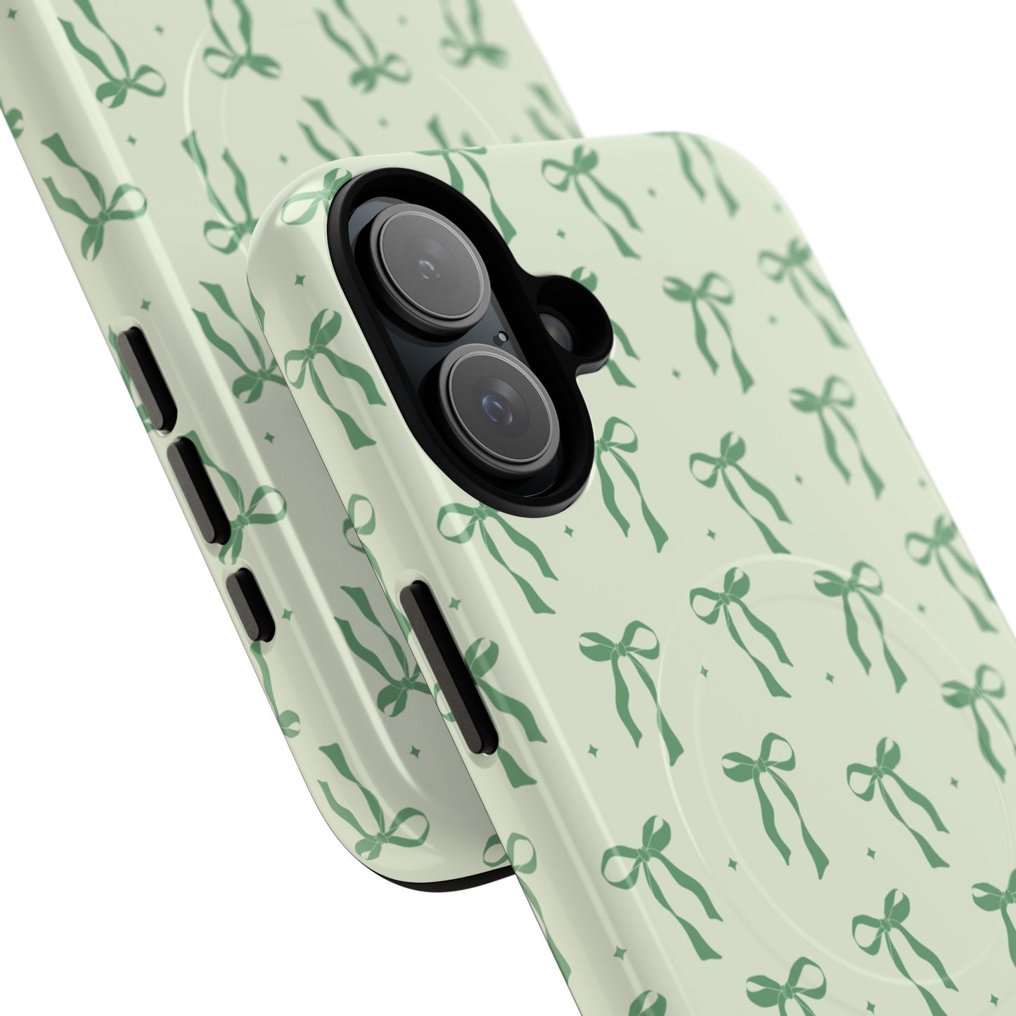 Elegant Ribbon iPhone Case, Stylish Magnetic iPhone Case, Chic iPhone Cover, Green Bow Design, Gift for Her, Everyday Essential, Coquette iPhone Case