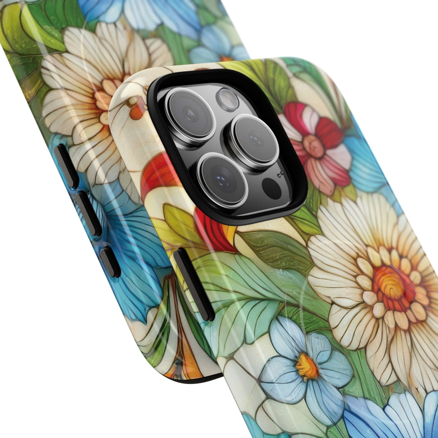 Botanical Radiance Tough iPhone Magnetic Case, Customizable Durable iPhone Cover | Ideal Gift for Nature Lovers, Floral Stained Glass Gift