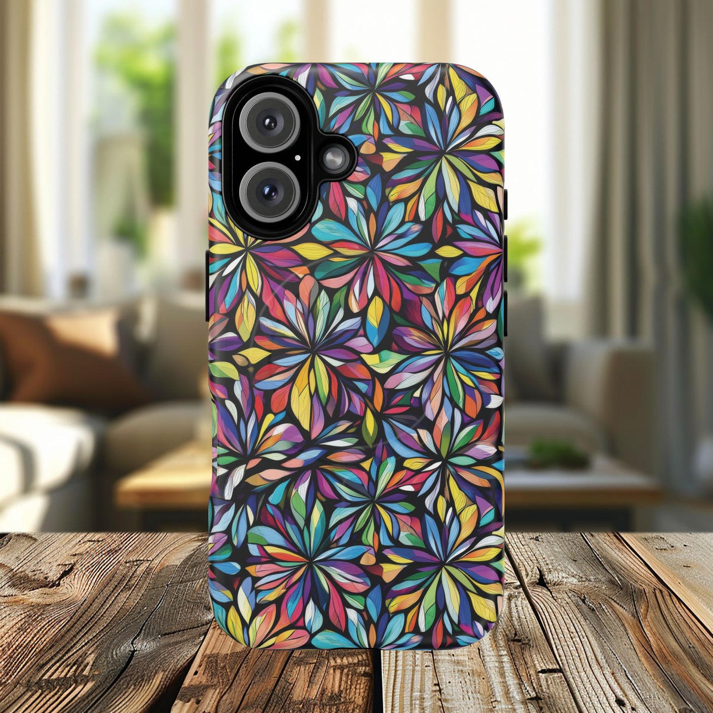 Prism Petal Burst Tough Magnetic iPhone Case, Colorful iPhone Case, Unique Gift for Flower Lovers, Stylish stained Glass Accessory