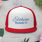 Navy 'ELOHIM, GENESIS 1:1'  Embroidered 5 Panel Trucker Cap | Casual Style Hat, Adjustable, Unisex, Perfect Gift for Outdoors, Festivals, Daily Wear
