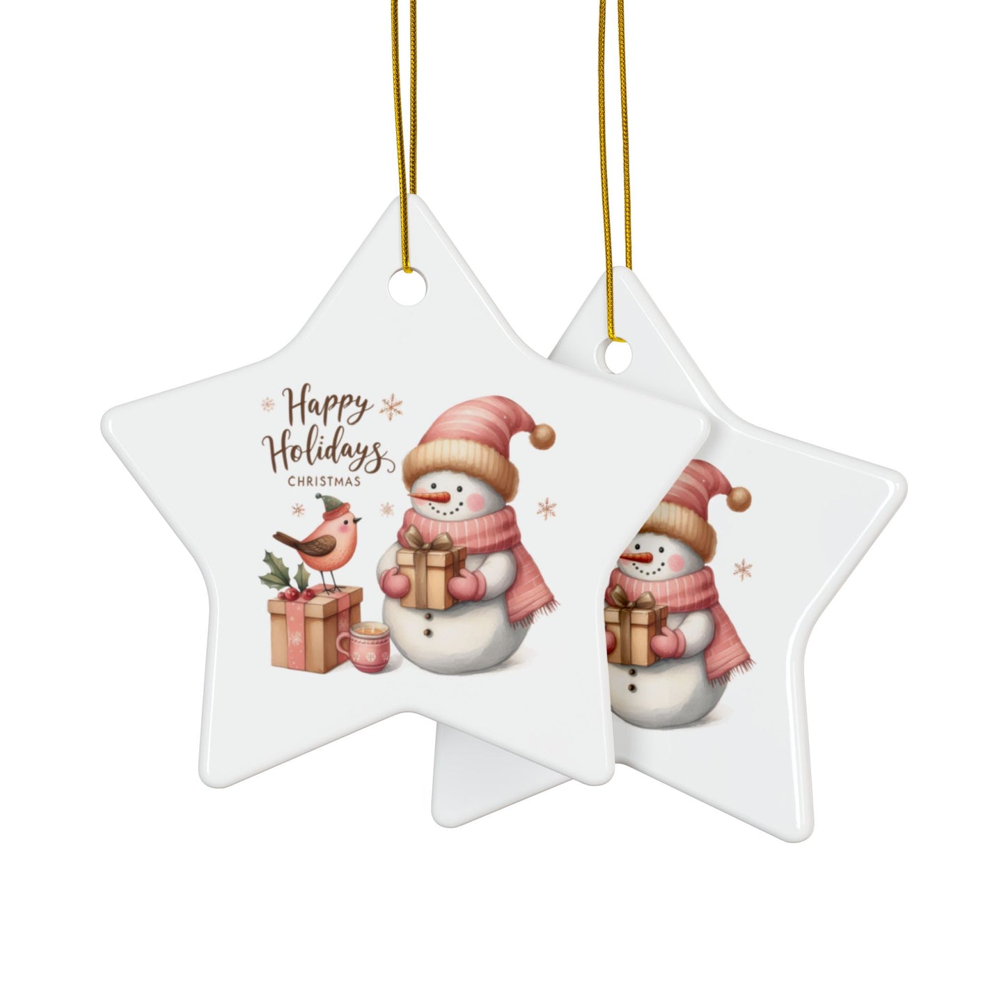 Snowman Ceramic Ornaments, 2-Side Print, (1pc, 3pcs, 5pcs, 10pcs)