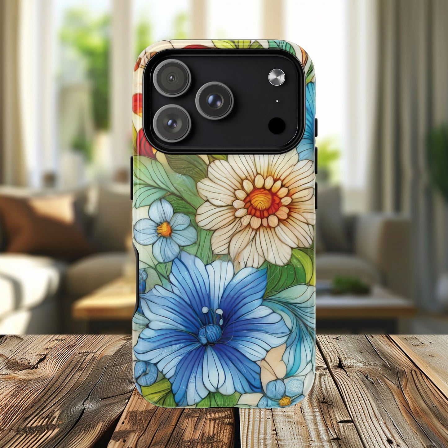 Botanical Radiance Tough iPhone Magnetic Case, Customizable Durable iPhone Cover | Ideal Gift for Nature Lovers, Floral Stained Glass Gift