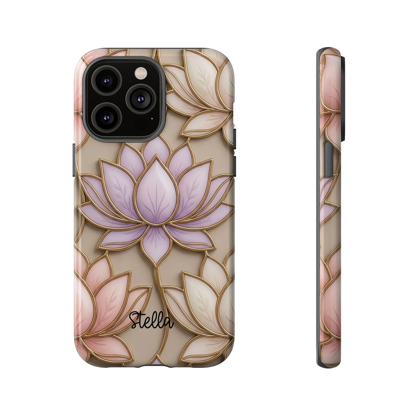 Personalized Lotus Floral Stained Glass Effect Tough Phone Case