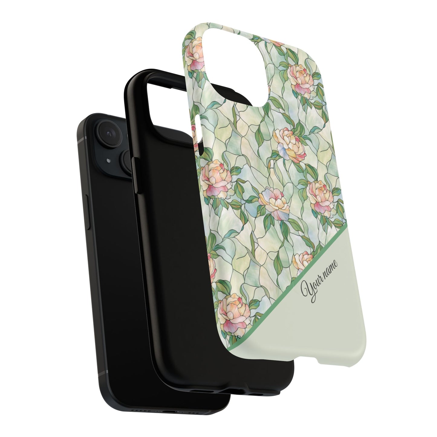 Personalized Petal Whispers Stained Glass Tough Magnetic iPhone Case, Durable Rose Pattern, Cute Gift for Her, iPhone Accessory, Mother's Day, Birthday Gift