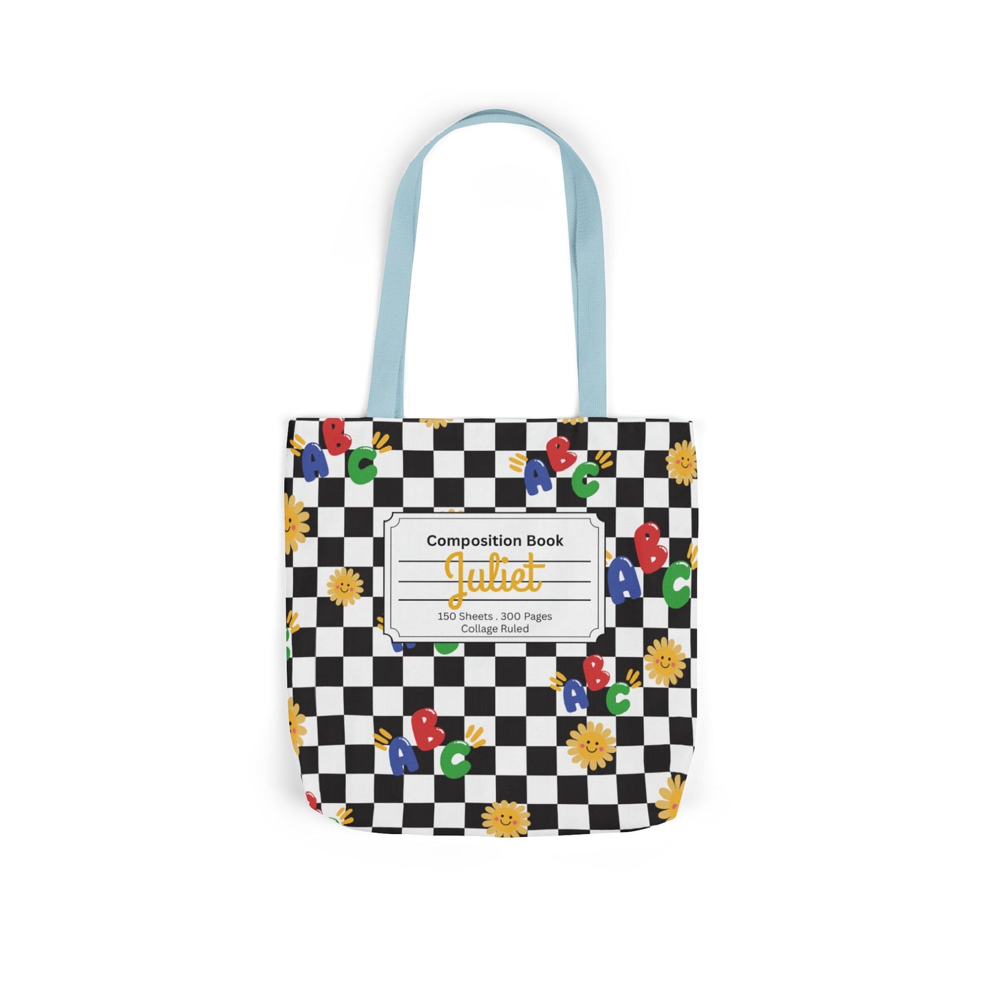 Personalized Schoolyard Chic Composition Book Inspired Canvas Tote Bag with Colorful Straps, Cute School Bag, Eco-Friendly Tote, Back to School Shopping Bag, Teacher Gift Idea