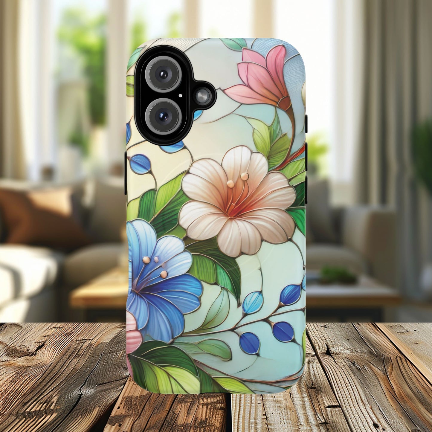 Rose Petal Mosaic Tough iPhone Magnetic Case, Durable Protection, Stylish iPhone Design, Gift for Her, Nature Lover, Unique Stained Glass  Accessory