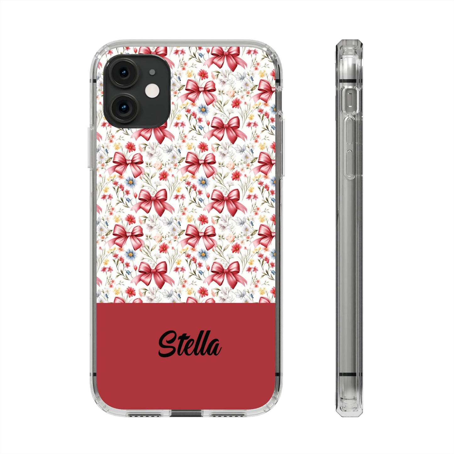 Personalized Rosette Coquette Floral Bow Clear iPhone, Samsung Cases — Custom Name Phone Cover