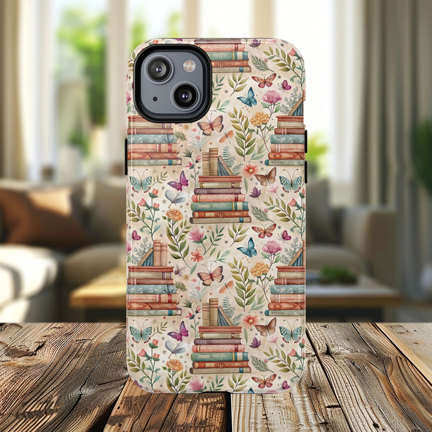 Colorful Bookworm Tough Magnetic iPhone Case,  Floral Butterfly Print, Gift for Readers, Tough IPhone Protective Cover, Bookish iPhone Case.