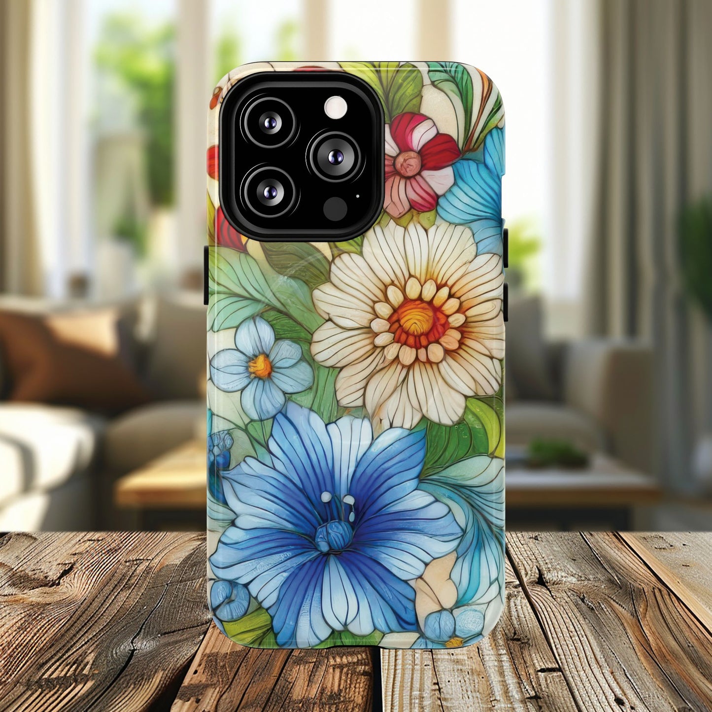 Botanical Radiance Tough iPhone Magnetic Case, Customizable Durable iPhone Cover | Ideal Gift for Nature Lovers, Floral Stained Glass Gift