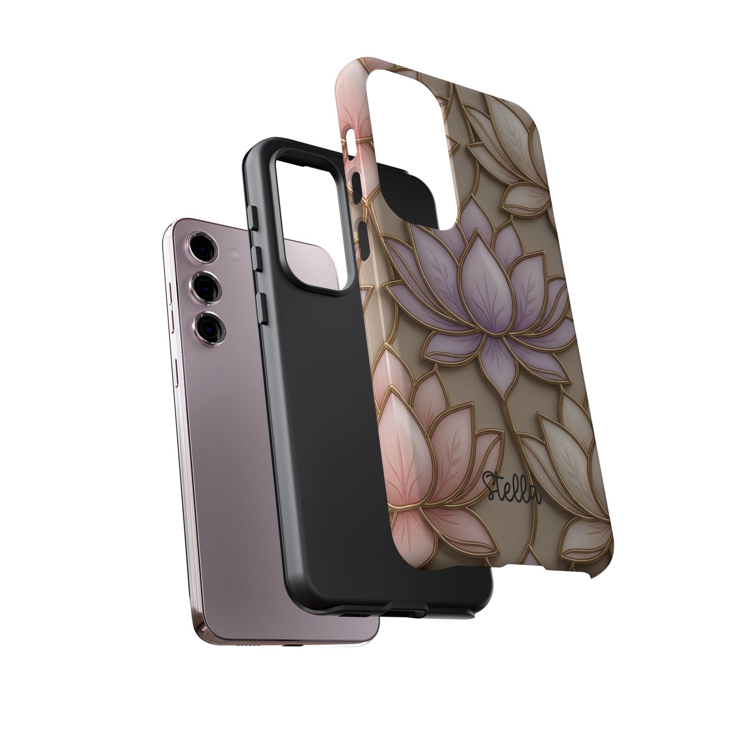 Personalized Lotus Floral Stained Glass Effect Tough Phone Case
