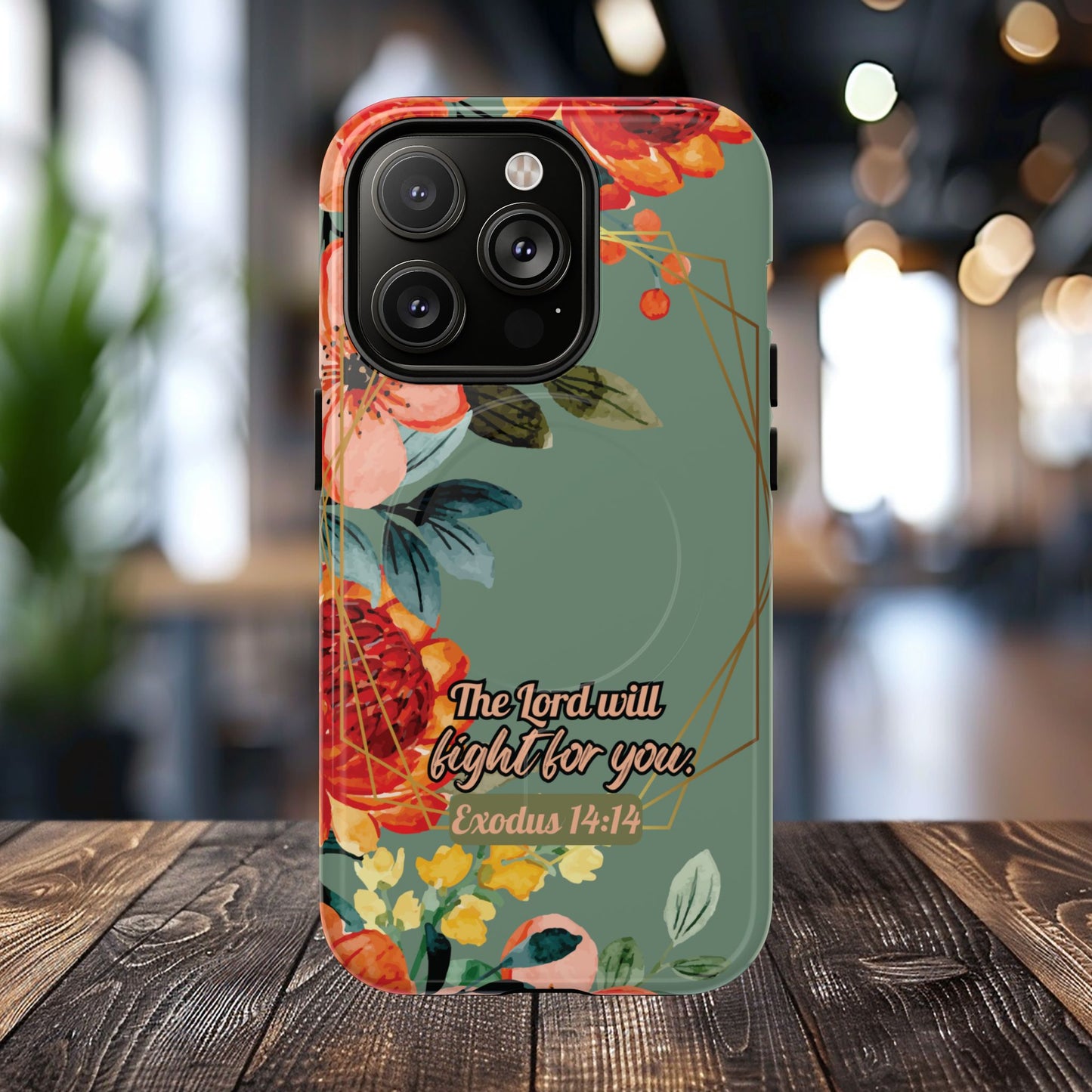 The Lord will Fight for You Exodus 14:14, Inspirational Gift, Tough iPhone Magnetic Case Scripture, Sunflower Bible Verse, MagSafe® iPhone® Tough Case, iPhone 14, iPhone 15, iPhone 16, Pro, Pro Max, Plus.