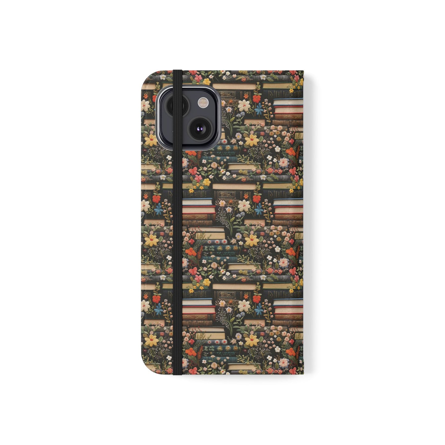 Book Stack Floral Flip iPhone and Samsung Phone Case — Vintage Library Wallet Cover.