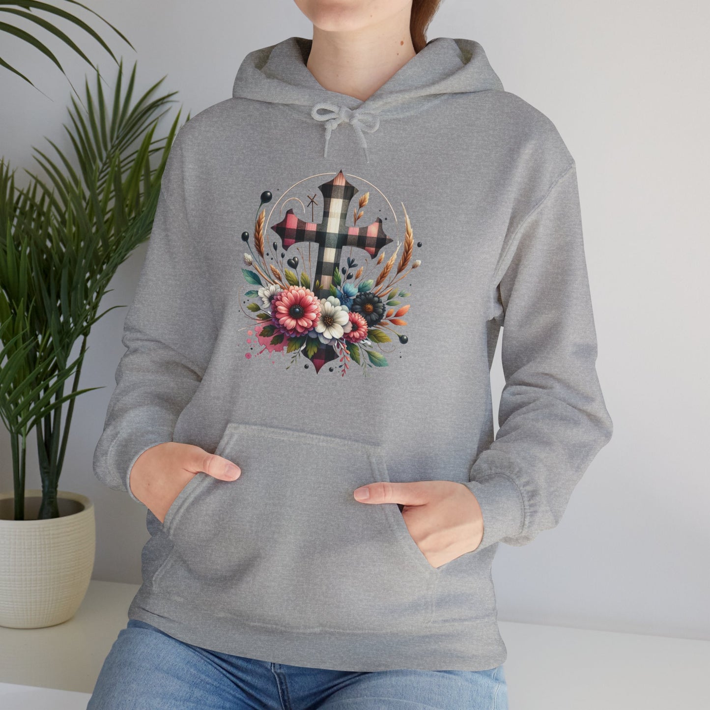 Faith and Floral Cross Unisex Gildan Hoodie Sweatshirt